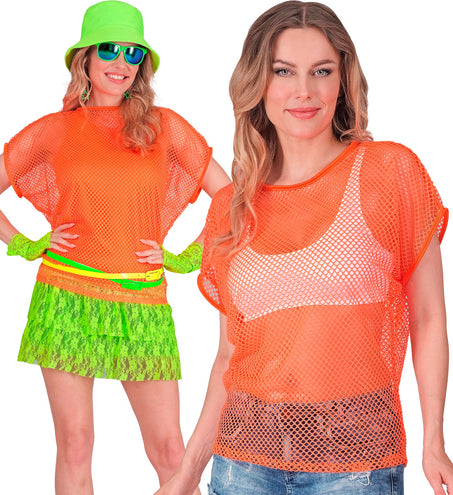 e-carnavalskleding-SYK Net shirt lang neon oranje