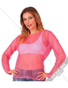 e-carnavalskleding-SYK Net shirt lang neon roze