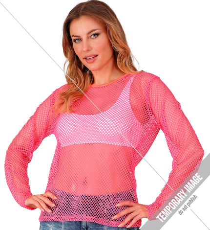 e-carnavalskleding-SYK Net shirt lang neon roze