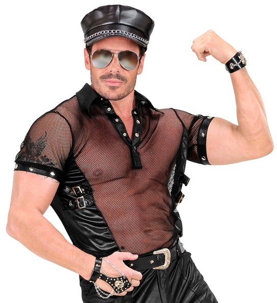 e-carnavalskleding-SYK Net t-shirt man zwart lederlook