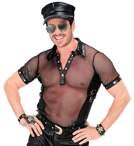 e-carnavalskleding-SYK Net t-shirt man zwart lederlook
