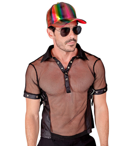 e-carnavalskleding-SYK Net t-shirt man zwart lederlook