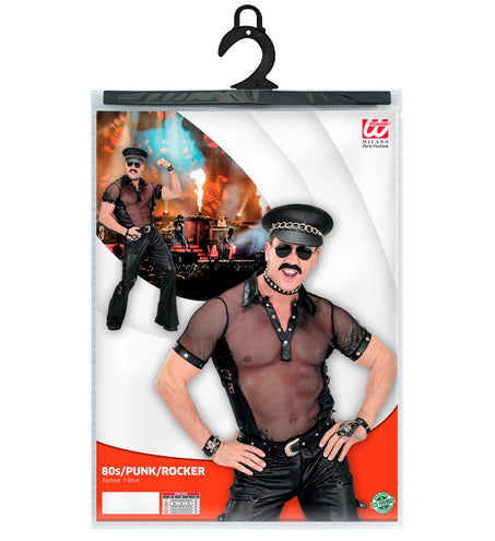 e-carnavalskleding-SYK Net t-shirt man zwart lederlook