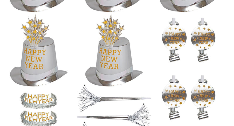 e-carnavalskleding-SYK Nieuw jaar versierset zilver Happy New Year