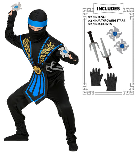 e-carnavalskleding-SYK Ninja pak kinderen Kombat blauw