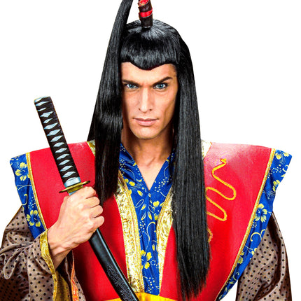 e-carnavalskleding-SYK Ninja pruik Samurai zwart