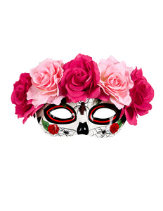 e-carnavalskleding-SYK Oogmasker Dia De Los Muertos met roze bloemen.