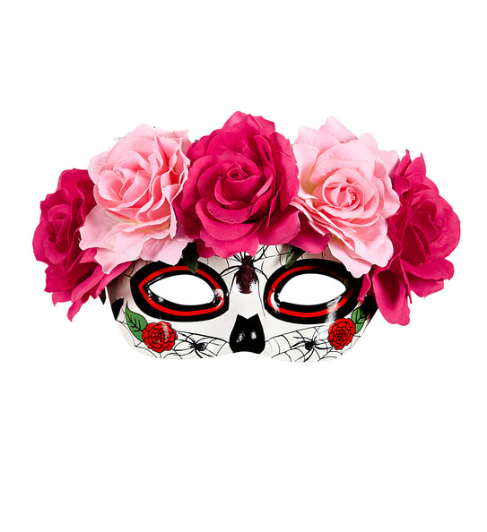 e-carnavalskleding-SYK Oogmasker Dia De Los Muertos met roze bloemen.