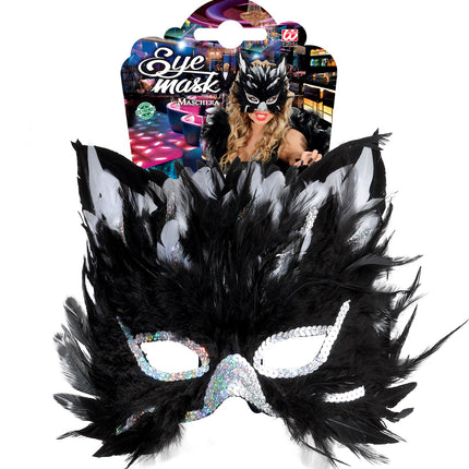 e-carnavalskleding-SYK Oogmasker kat met veertjes