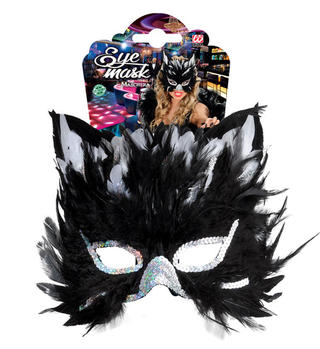 e-carnavalskleding-SYK Oogmasker kat met veertjes
