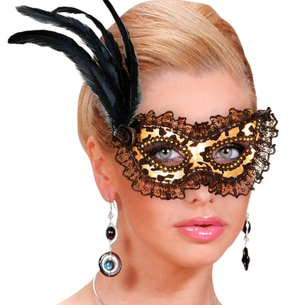 e-carnavalskleding-SYK Oogmasker met kant en veren