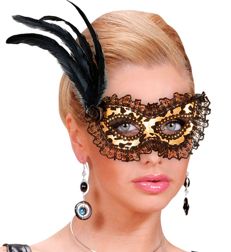 e-carnavalskleding-SYK Oogmasker met kant en veren