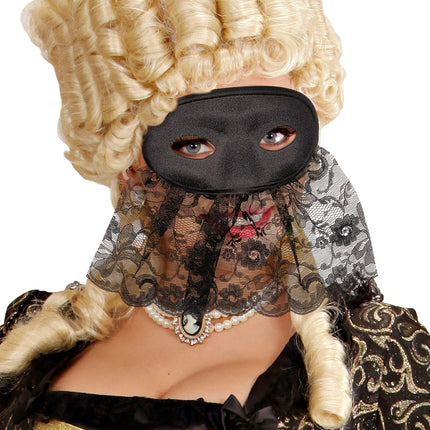 e-carnavalskleding-SYK Oogmasker met kanten sluier zwart