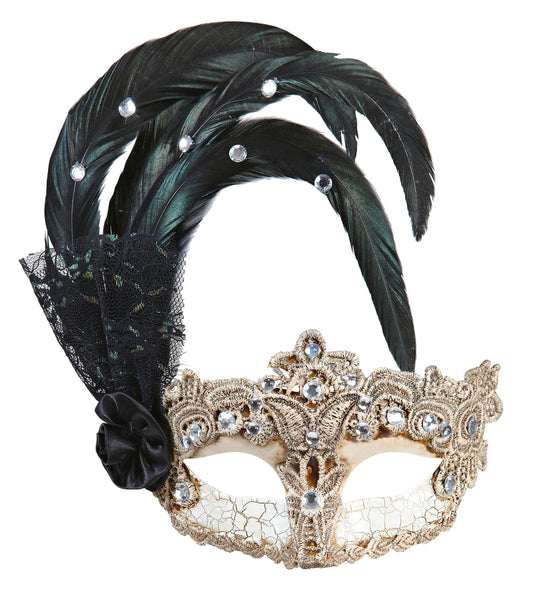 e-carnavalskleding-SYK Oogmasker met zwarte veren