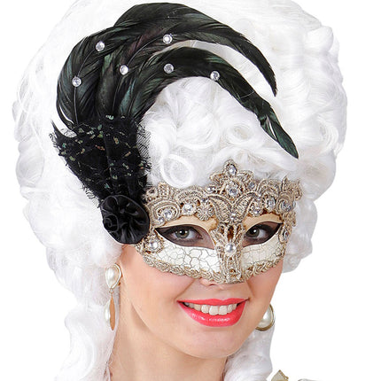 e-carnavalskleding-SYK Oogmasker met zwarte veren