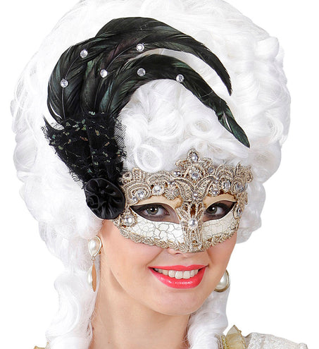 e-carnavalskleding-SYK Oogmasker met zwarte veren