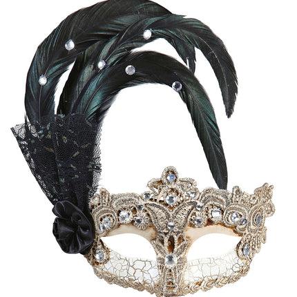 e-carnavalskleding-SYK Oogmasker met zwarte veren