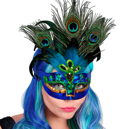 e-carnavalskleding-SYK Oogmasker pauw met veren