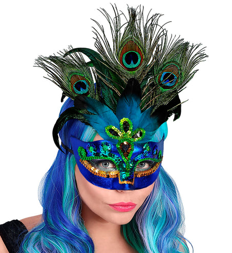 e-carnavalskleding-SYK Oogmasker pauw met veren