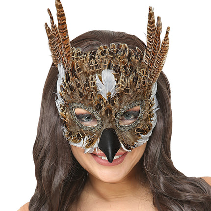 e-carnavalskleding-SYK Oogmasker uil met veren