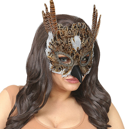 e-carnavalskleding-SYK Oogmasker uil met veren
