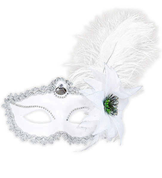 e-carnavalskleding-SYK Oogmasker wit met veer