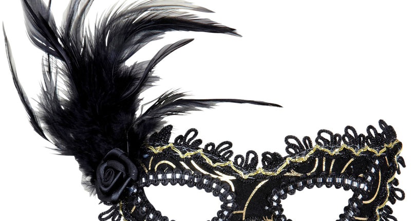 e-carnavalskleding-SYK Oogmasker zwart met veren
