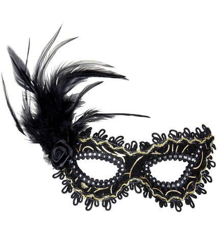 e-carnavalskleding-SYK Oogmasker zwart met veren