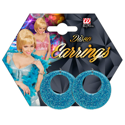 e-carnavalskleding-SYK Oorbellen glitter in azur blauw