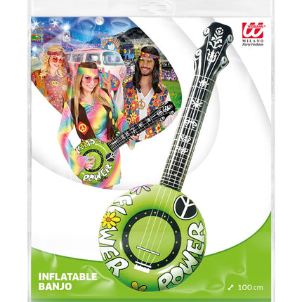 e-carnavalskleding-SYK Opblaasbare banjo Hippie Flower power groen