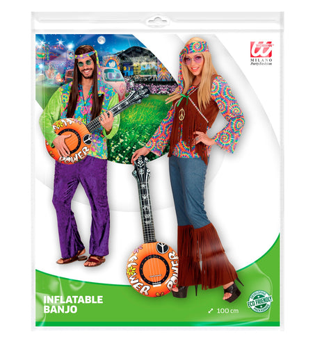 e-carnavalskleding-SYK Opblaasbare banjo Hippie Flower power oranje
