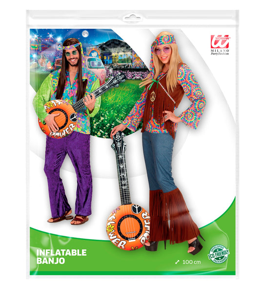 e-carnavalskleding-SYK Opblaasbare banjo Hippie Flower power oranje