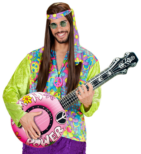 e-carnavalskleding-SYK Opblaasbare banjo Hippie Flower power roze