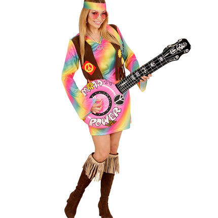 e-carnavalskleding-SYK Opblaasbare banjo Hippie Flower power roze