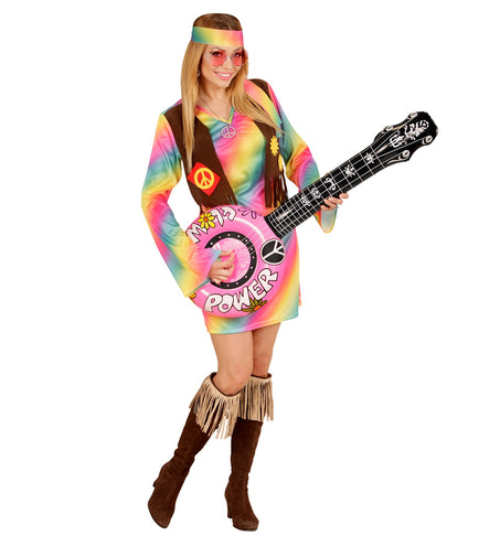 e-carnavalskleding-SYK Opblaasbare banjo Hippie Flower power roze