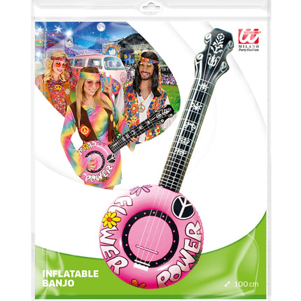 e-carnavalskleding-SYK Opblaasbare banjo Hippie Flower power roze