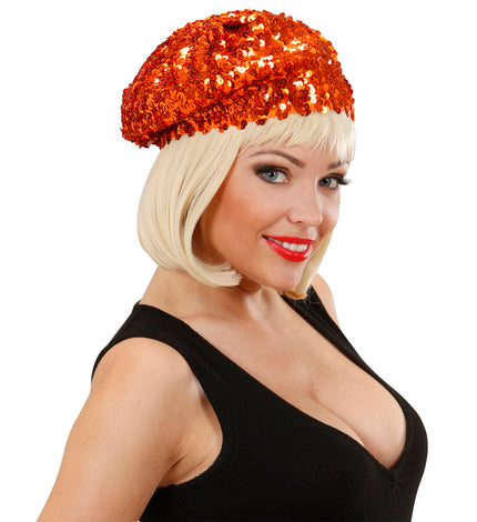 e-carnavalskleding-SYK Oranje baret pailletten glitter muts
