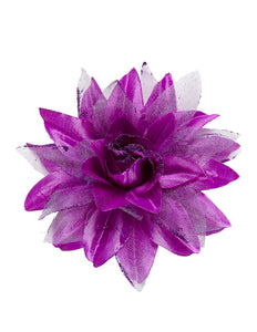 e-carnavalskleding-SYK Paarse bloemen haarclip met glitters