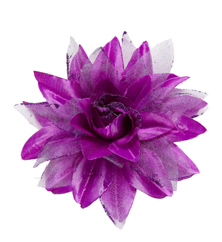 e-carnavalskleding-SYK Paarse bloemen haarclip met glitters
