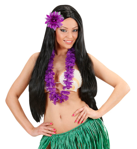e-carnavalskleding-SYK Paarse bloemen haarclip met glitters