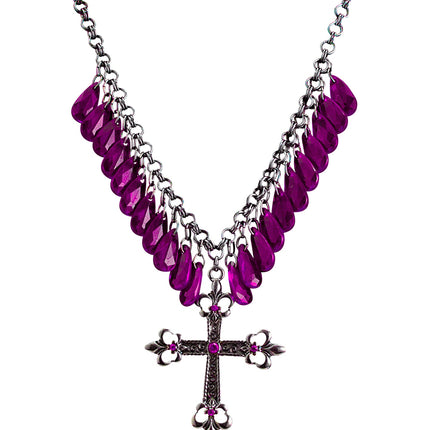 e-carnavalskleding-SYK Paarse gothic ketting met kruis