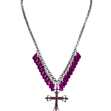 e-carnavalskleding-SYK Paarse gothic ketting met kruis