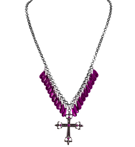 e-carnavalskleding-SYK Paarse gothic ketting met kruis