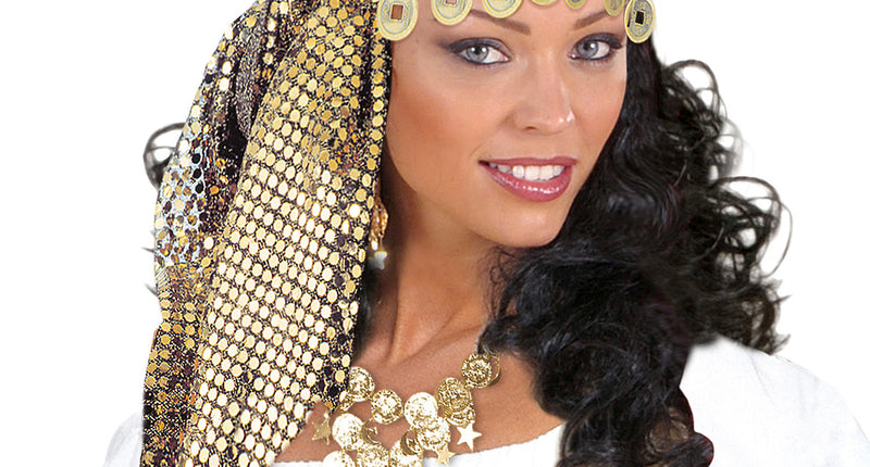 e-carnavalskleding-SYK Pailletten hoofddoek met decoratie zigeunerin