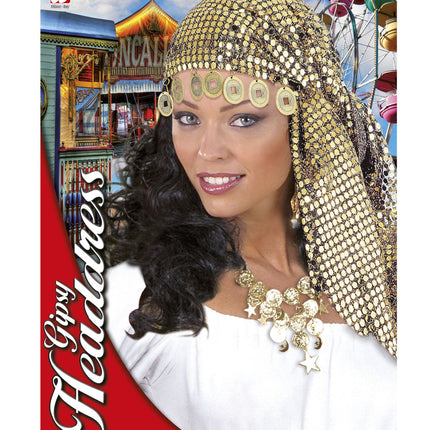 e-carnavalskleding-SYK Pailletten hoofddoek met decoratie zigeunerin