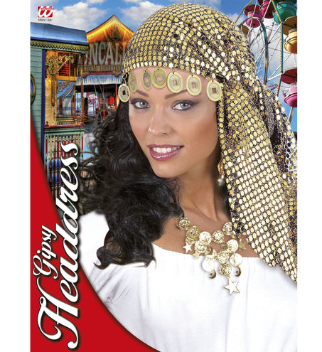 e-carnavalskleding-SYK Pailletten hoofddoek met decoratie zigeunerin