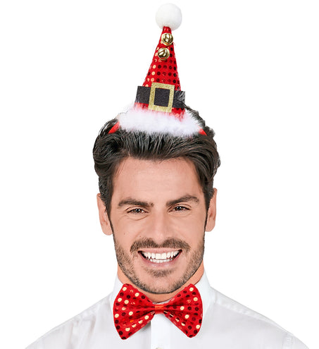 e-carnavalskleding-SYK Pailletten Kerstmanmuts met strikje