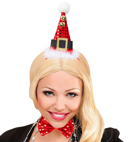 e-carnavalskleding-SYK Pailletten Kerstmanmuts met strikje
