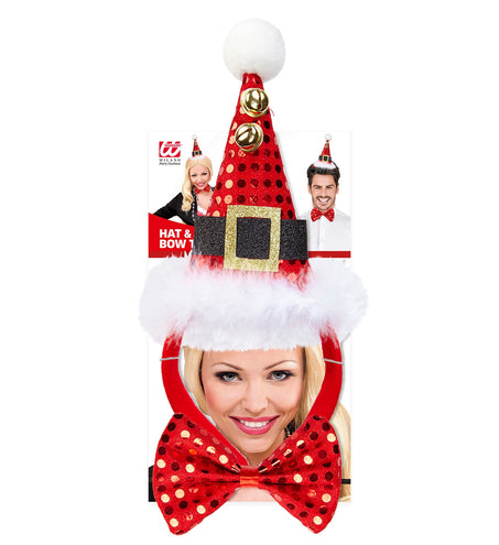 e-carnavalskleding-SYK Pailletten Kerstmanmuts met strikje