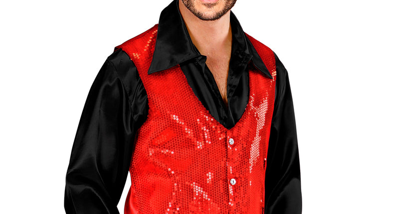 e-carnavalskleding-SYK Pailletten vest man rood